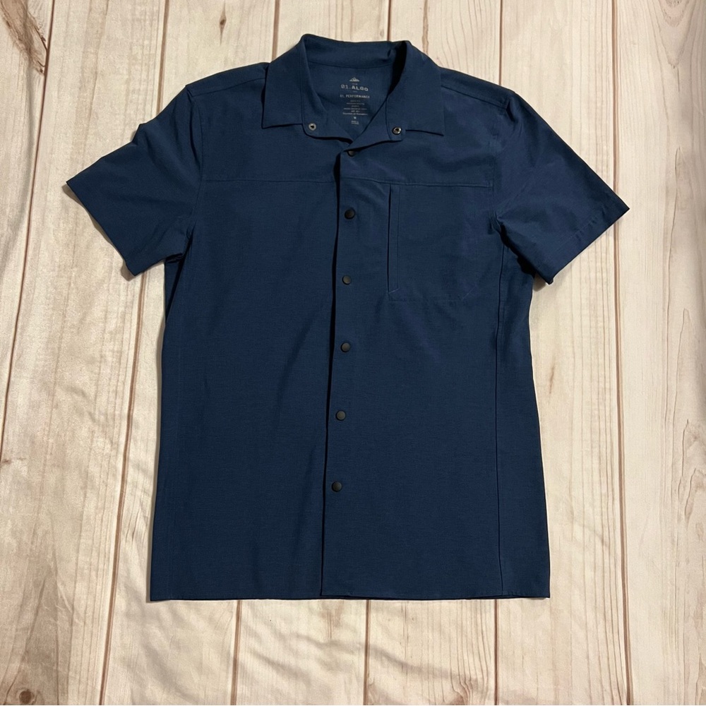 01.Algo Snap Front Shirt Men's M Blue Performance Slim Fit UPF 40+ Quick Dry